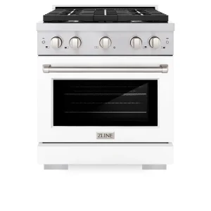 ZLINE 30-Inch Paramount Gas Range with 4 Burner and 4.2 cu. ft. Convection Gas Oven in Stainless Steel with White Matte Door (SGR-WM-30)