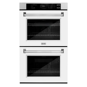 ZLINE 30-Inch Professional True Convection Double Wall Oven with Air Fry and Self Clean in Satin Stainless Steel with White Matte Doors (WADS-WM-30)