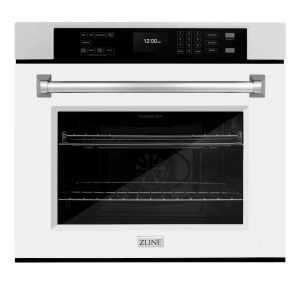 ZLINE 30-Inch Professional True Convection Single Wall Oven with Air Fry and Self Clean in Satin Stainless Steel with White Matte Door (WASS-WM-30)