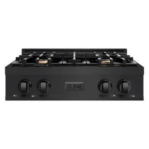 ZLINE 30" Porcelain Rangetop in Black Stainless with 4 Brass Burners (RTB-BR-30)