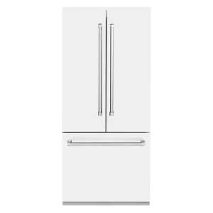 ZLINE 36-Inch 19.6 cu. ft. Built-In 3-Door French Door Refrigerator with Internal Water and Ice Dispenser in White Matte (RBIV-WM-36)