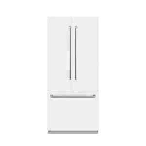 ZLINE 36-Inch 19.6 cu. ft. French Door Built-In Bottom Freezer Refrigerator with Water Dispenser and Ice Maker in White Matte with Stainless Steel Int