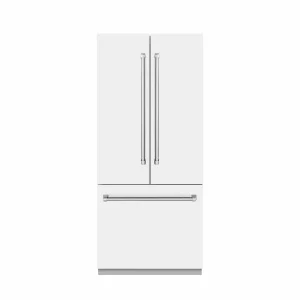 ZLINE 36-Inch 19.6 Cu. Ft. French Door Built-In Bottom Freezer Refrigerator with Water Dispenser and Ice Maker in White Matte with Graphite Gray Inter