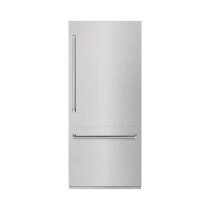 ZLINE 36-Inch 19.8 Cu. Ft. Built-In Bottom Freezer Refrigerator with Water Dispenser and Ice Maker in Satin Stainless Steel with Graphite Gray Interio