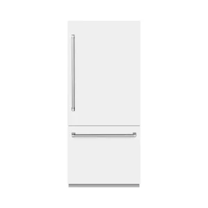 ZLINE 36-Inch 19.8 Cu. Ft. Built-In Bottom Freezer Refrigerator with Water Dispenser and Ice Maker in White Matte with Graphite Gray Interior (GRBIT-