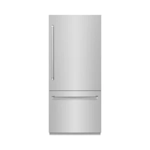 ZLINE 36-Inch 19.8 Cu. Ft. Built-In Bottom Freezer Refrigerator with Water Dispenser and Ice Maker in Stainless Steel with Graphite Gray Interior (GRB