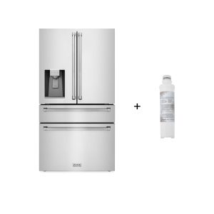 ZLINE 36-Inch 21.6 cu. ft. 4-Door French Door Refrigerator with Water and Ice Dispenser and Water Filter in Fingerprint Resistant Stainless Steel (RFM