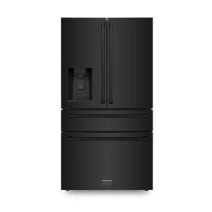 ZLINE 36-Inch 21.6 cu. ft Freestanding French Door Refrigerator with Water and Ice Dispenser in Fingerprint Resistant Black Stainless Steel (RFM-W-36-