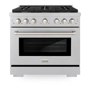 ZLINE 36-Inch 5.2 cu. ft. Paramount Gas Range with 6 burner Cooktop and Convection Gas Oven in Satin Stainless Steel (SGRS-36)