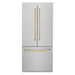 ZLINE 36-Inch Autograph Edition 19.6 cu. ft. Built-in 2-Door Bottom Freezer Refrigerator with Internal Water and Ice Dispenser in Satin Stainless Stee