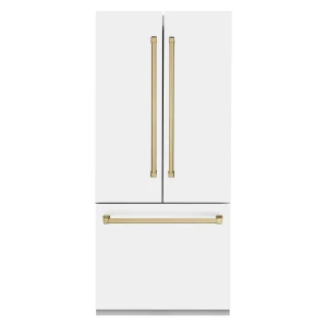 ZLINE 36-Inch Autograph Edition 19.6 cu. ft. Built-in 2-Door Bottom Freezer Refrigerator with Internal Water and Ice Dispenser in White Matte with Cha