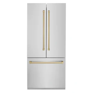 ZLINE 36-Inch Autograph Edition 19.6 cu. ft. Built-in 2-Door Bottom Freezer Refrigerator with Internal Water and Ice Dispenser in Stainless Steel with