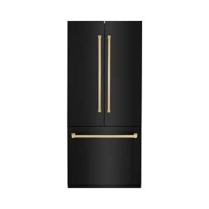 ZLINE 36-Inch Autograph Edition 19.6 cu. ft. Built-in 2-Door Bottom Freezer Refrigerator with Internal Water and Ice Dispenser in Black Stainless Stee