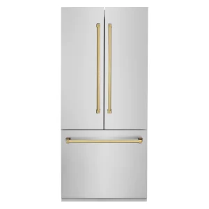 ZLINE 36-Inch Autograph Edition 19.6 cu. ft. Built-in 2-Door Bottom Freezer Refrigerator with Internal Water and Ice Dispenser in Stainless Steel with