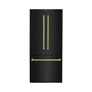 ZLINE 36-Inch Autograph Edition 19.6 cu. ft. Built-in 3-Door French Door Refrigerator with Internal Water and Ice Dispenser in Black Stainless Steel w