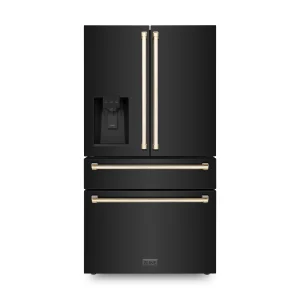 ZLINE 36-Inch Autograph Edition 21.6 cu. ft Freestanding French Door Refrigerator with Water and Ice Dispenser in Fingerprint Resistant Black Stainles