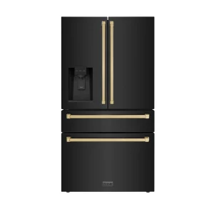 ZLINE 36-Inch Autograph Edition 21.6 cu. ft Freestanding French Door Refrigerator with Water and Ice Dispenser in Fingerprint Resistant Black Stainles