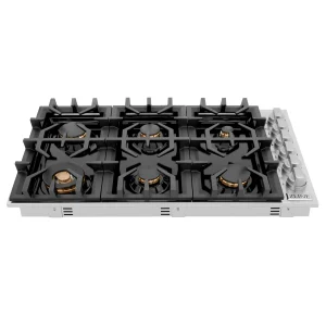 ZLINE 36-Inch Gas Cooktop with 6 Gas Brass Burners and Black Porcelain Top (RC-BR-36-PBT)