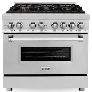 ZLINE 36-inch Legacy Series Dual Fuel Range with 6 Gas Brass Burners and Electric Oven in Stainless Steel (RA-BR-36)