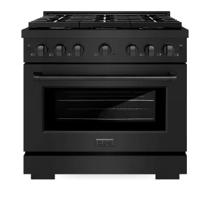 ZLINE 36-Inch Paramount Gas Range with 6 Burner and 5.2 cu. ft. Convection Gas Oven in Black Stainless Steel (SGRB-36)