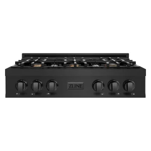 ZLINE 36-Inch Porcelain Gas Stovetop in Black Stainless Steel with 6 Gas Brass Burners (RTB-BR-36)