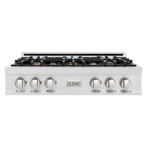 ZLINE 36-Inch Porcelain Gas Stovetop in Satin Stainless Steel with 6 Gas Brass Burners (RTS-BR-36)