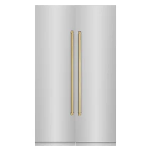 ZLINE 48-Inch Column 12.5 Cu. Ft. Refrigerator and 12.4 Cu. Ft. Freezer in Stainless Steel with Gold Accents