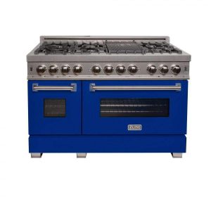 ZLINE 48-inch Legacy Series Dual Fuel Range in Fingerprint Resistant Satin Stainless Steel with Blue Matte Door (RAS-BM-48)