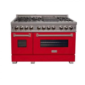 ZLINE 48-inch Legacy Series Dual Fuel Range in Fingerprint Resistant Satin Stainless Steel with Red Matte Door (RAS-RM-48)