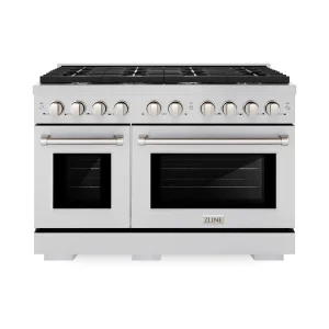ZLINE 48-Inch Paramount Gas Range with 8 Burners and 6.7 cu. ft. Double Gas Oven in Fingerprint Resistant Satin Stainless Steel (SGRS-48)