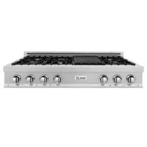 ZLINE 48-Inch Porcelain Gas Stovetop in Satin Stainless Steel with 7 Gas Burners and Griddle (RTS-48)