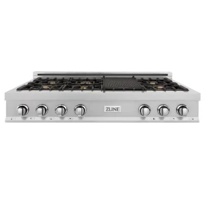ZLINE 48-Inch Porcelain Rangetop In Satin Stainless Steel With 7 Brass Burners (RTS-BR-48)