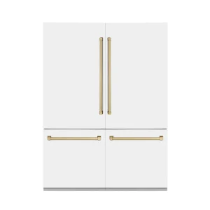 ZLINE 60-Inch Autograph Edition 32.2 cu. ft. Built-in 4-Door French Door Refrigerator with Internal Water and Ice Dispenser in White Matte with Champa