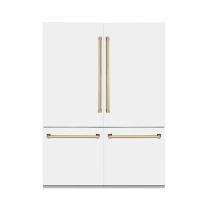 ZLINE 60-Inch Autograph Edition 32.2 cu. ft. Built-in 4-Door French Door Refrigerator with Internal Water and Ice Dispenser in White Matte with Gold A