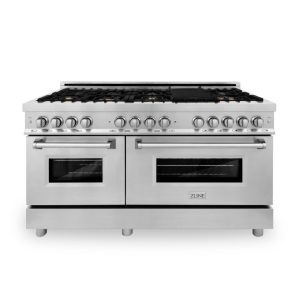 ZLINE 60-inch Legacy Series Dual Fuel Range with 9 Gas Brass Burners and 7.4 Cu. Ft. Electric Oven in Stainless Steel (RA-BR-60)