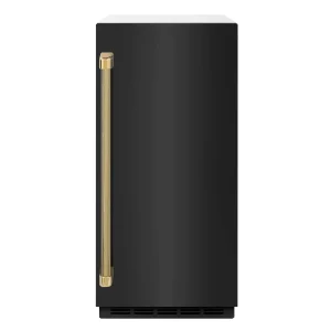 ZLINE Autograph 15-Inch Touchstone Clear Cube Ice Maker with Black Stainless Steel Door & Gold Helix Handle (ICCDZ-BS-15-KG)