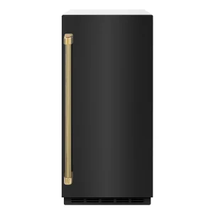 ZLINE Autograph 15-Inch Touchstone Gourmet Ice Maker with Black Stainless Steel Door & Gold Helix Handle (IGMDZ-BS-15-KG)