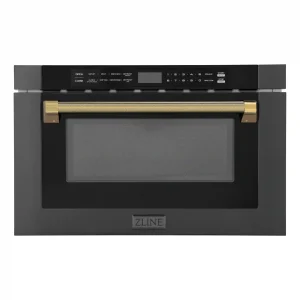 ZLINE Autograph 24-Inch Microwave Drawer in Black Stainless Steel and Polished Gold Helix Handle (MWDZ-1-BS-H-KG)