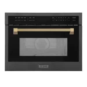 ZLINE Autograph 24-Inch Microwave Oven in Black Stainless Steel and Champagne Bronze Helix Handle (MWOZ-24-BS-KCB)
