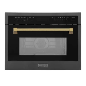 ZLINE Autograph 24-Inch Microwave Oven in Black Stainless Steel and Polished Gold Helix Handle (MWOZ-24-BS-KG)