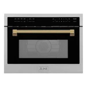 ZLINE Autograph 24-Inch Microwave Oven in Stainless Steel and Polished Gold Helix Handle (MWOZ-24-KG)