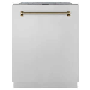 ZLINE Autograph 24-Inch Monument 3rd Rack Dishwasher with Champagne Bronze Helix Handle, 44dBa (DWMTZ-30424-KCB)
