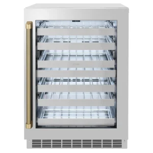 ZLINE Autograph 24-Inch Touchstone Dual Zone Wine Cooler with Stainless Steel with Glass Door & Bronze Helix Handle (RWDOZ-GS-24-KCB)