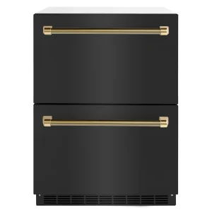 ZLINE Autograph 24-Inch Touchstone Refrigerator Drawer with Black Stainless Steel Doors & Gold Helix Handles (RDSOZ-BS-24-KG)