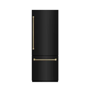 ZLINE Autograph 30-Inch Black Stainless Steel Built-In Refrigerator w/ Gray Interior and Bronze Helix Handles (GRBIVZ-BS30KCB)