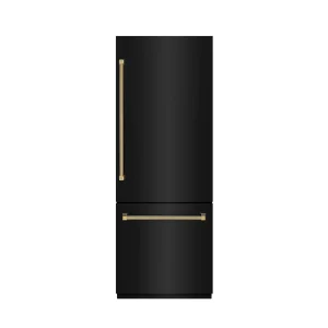 ZLINE Autograph 30-Inch Black Stainless Steel Built-In Refrigerator w/ Gray Interior and Gold Helix Handles (GRBIVZ-BS30KG)