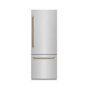 ZLINE Autograph 30-Inch Built-In Refrigerator w/ Gray Interior and Champagne Bronze Helix Handles (GRBIVZ-30430KCB)