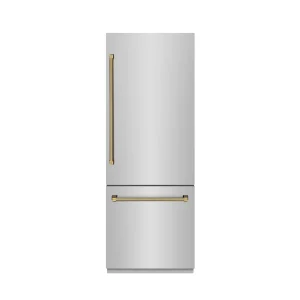 ZLINE Autograph 30-Inch Built-In Refrigerator w/ Gray Interior and Polished Gold Helix Handles (GRBIVZ-30430KG)