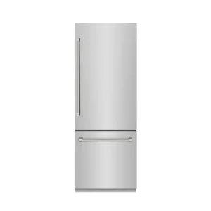 ZLINE Autograph 30-Inch Built-In Refrigerator w/ Gray Interior and Polished Nickel Helix Handles (GRBIVZ-30430KPN)