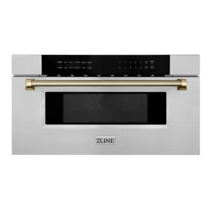 ZLINE Autograph 30-Inch Microwave Drawer in Stainless Steel and Polished Gold Helix Handle (MWDZ-30-KG)